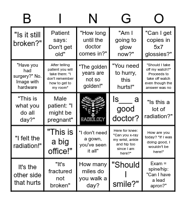 Radiology Life Bingo Card