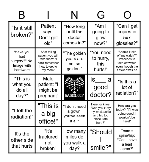 Radiology Life Bingo Card