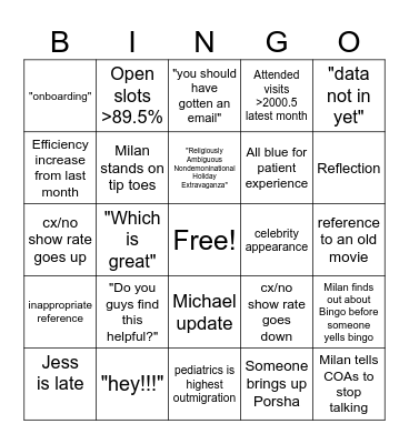 Team Meeting Bingo Card