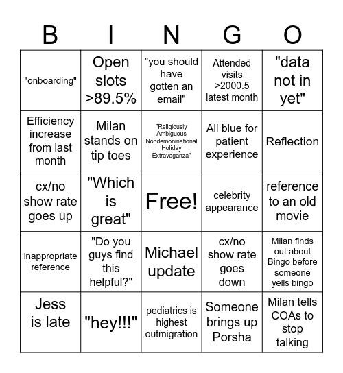 Team Meeting Bingo Card