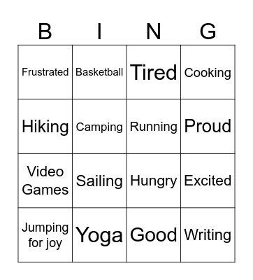 Emotions and hobbies Bingo Card