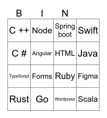 Tech Bingo Card