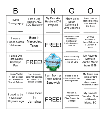 PARALEGAL FUN FACTS Bingo Card