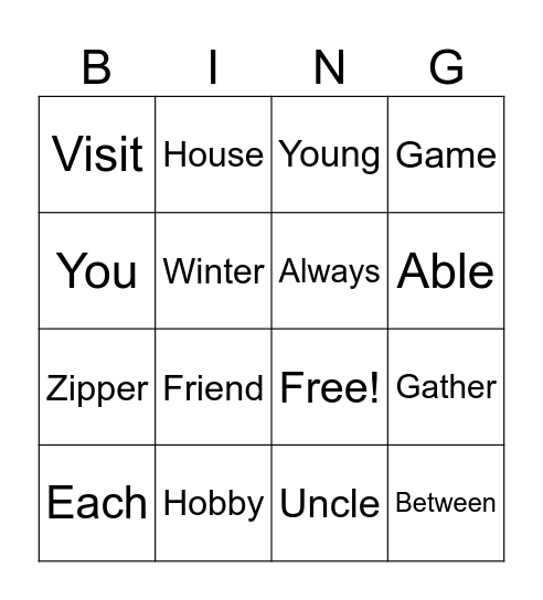 WordBee Bingo Card