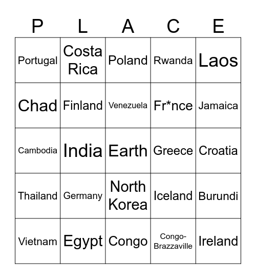 Countries because hehehehehehehehe Bingo Card