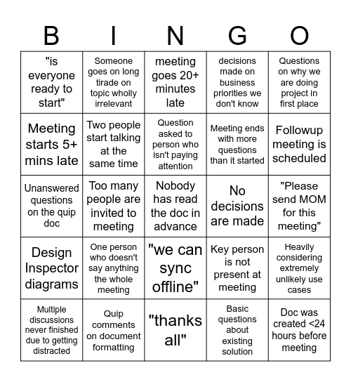 Design Review Bingo Card