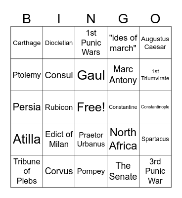 Test Review Bingo Card