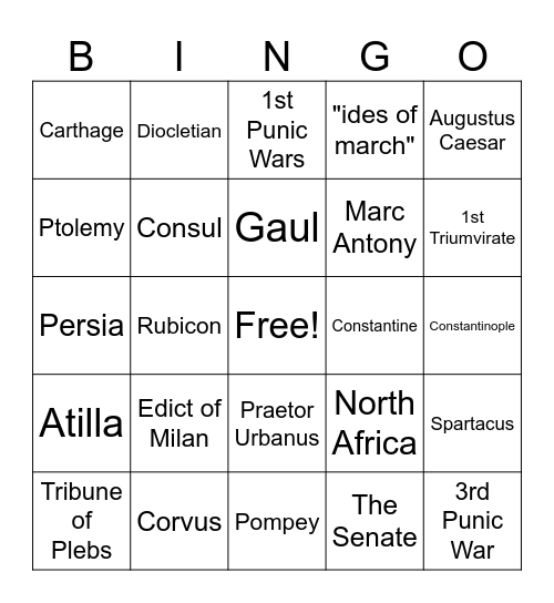 Test Review Bingo Card