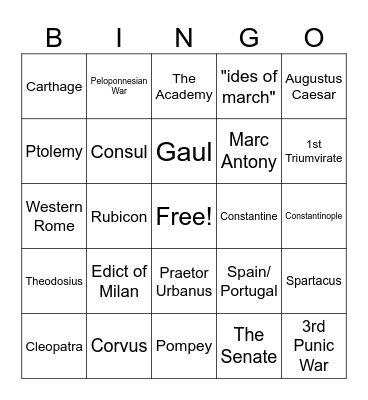 Test Review Bingo Card