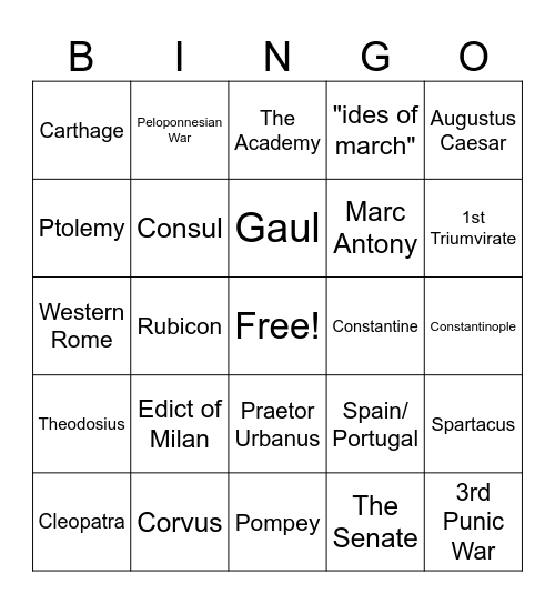 Test Review Bingo Card