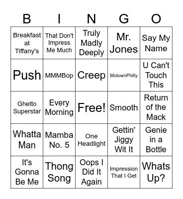 90's Pop Bingo Card