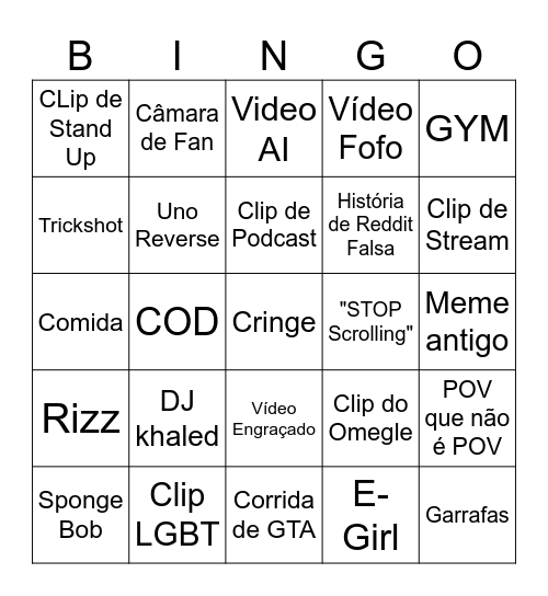 Tiktok Bingo Card