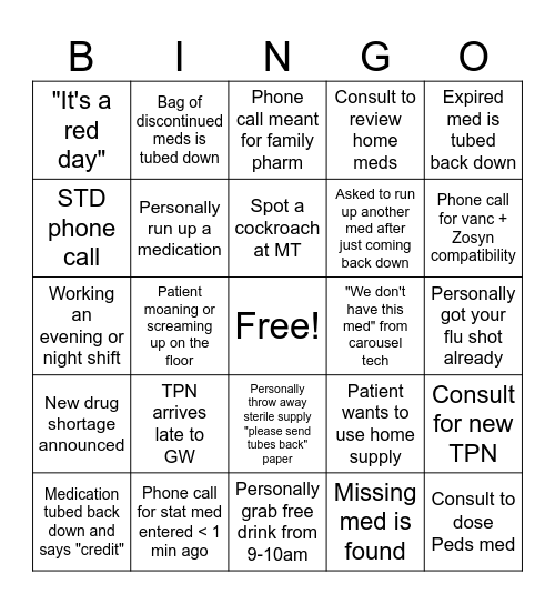 Pharmacy Week BINGO Card