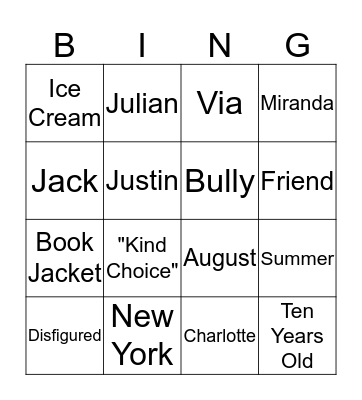 Wonder Bingo Card