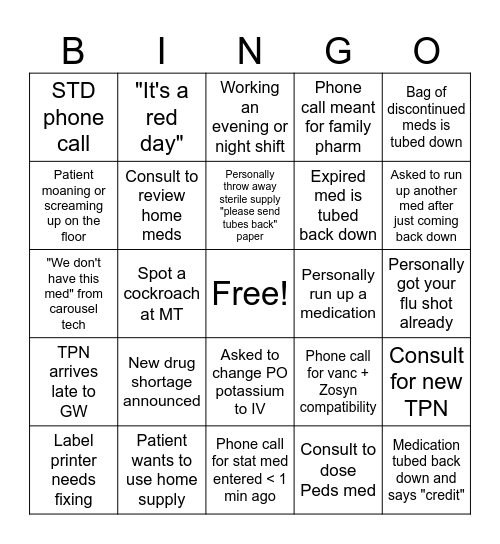 Pharmacy Week BINGO Card