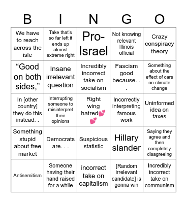Politics Club Bingo Card
