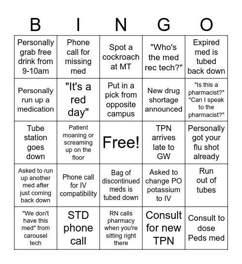 Pharmacy Week BINGO Card