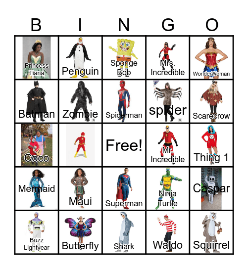 Halloween Costumes Bingo Card