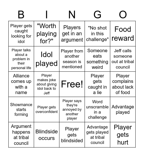 Survivor Bingo Card