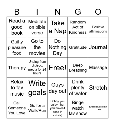 Self-Care Bingo Card