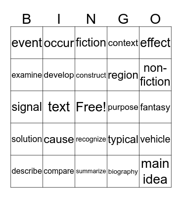 Vocabulary Bingo Card