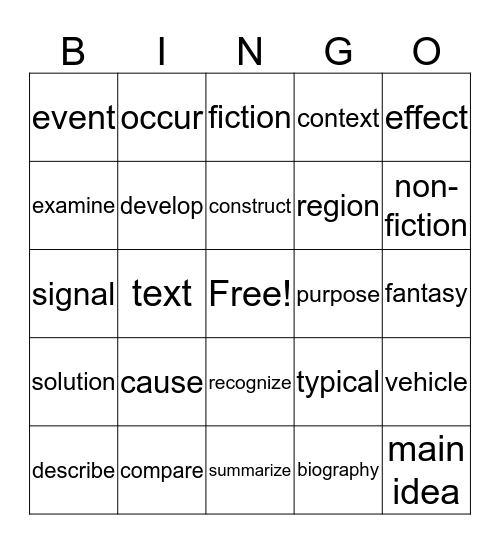 Vocabulary Bingo Card