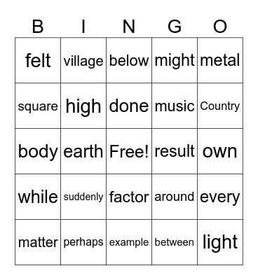 Untitled Bingo Card