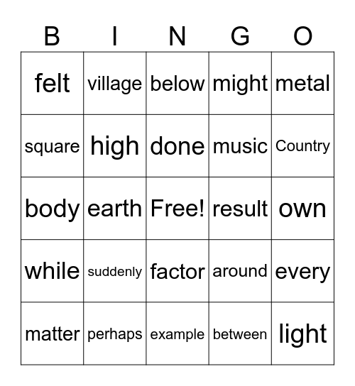 Untitled Bingo Card