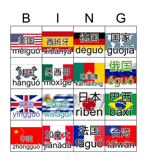 国家 Bingo Card