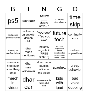 Dhar Mann Bingo v4 Bingo Card