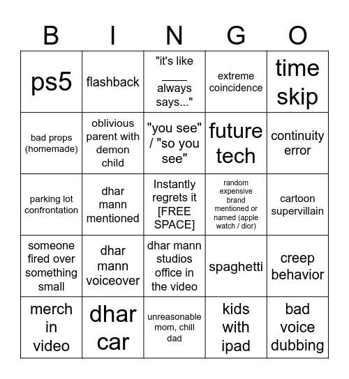 Dhar Mann Bingo v4 Bingo Card