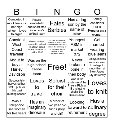 Getting to know you... Bingo Card