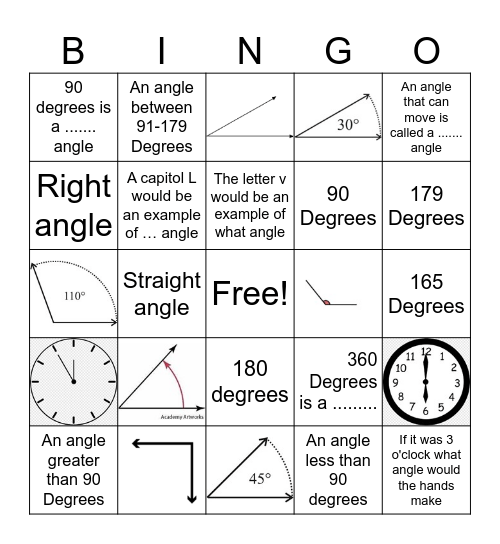 Angles Bingo Card