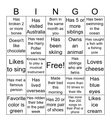 Getting to Know You Bingo Card