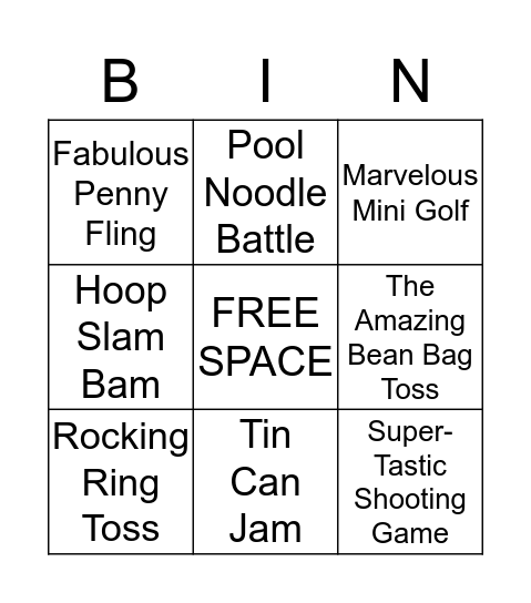 Pack 819's Cool Carnival Games Bingo Card