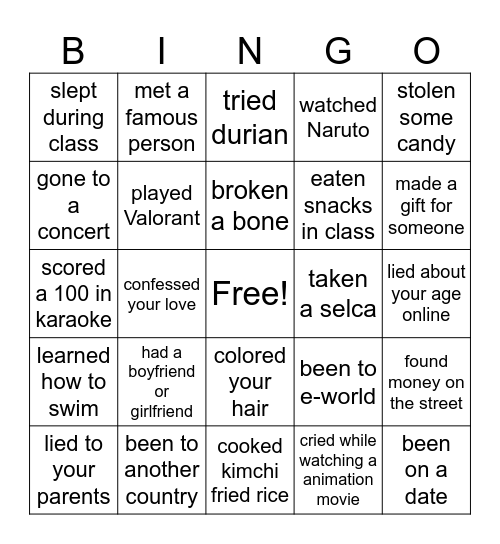 have you ever ... Bingo Card