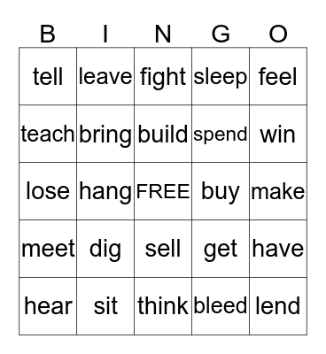 Irregular Verbs Bingo Card