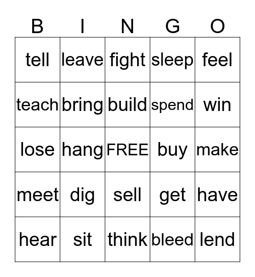 Irregular Verbs Bingo Card