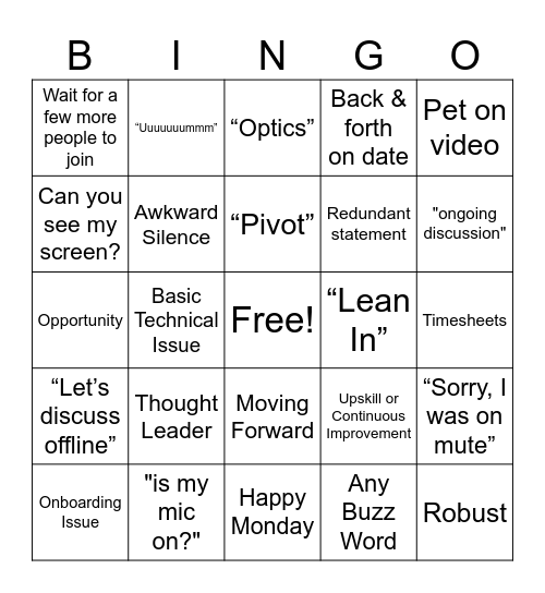 Teleconference Bingo Card