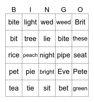 Phonics Bingo Card