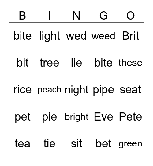 Phonics Bingo Card