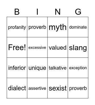 Unit 4 Vocabulary Bingo Card