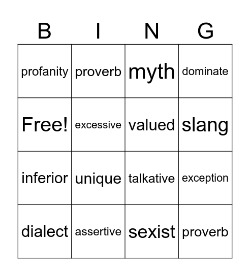 Unit 4 Vocabulary Bingo Card