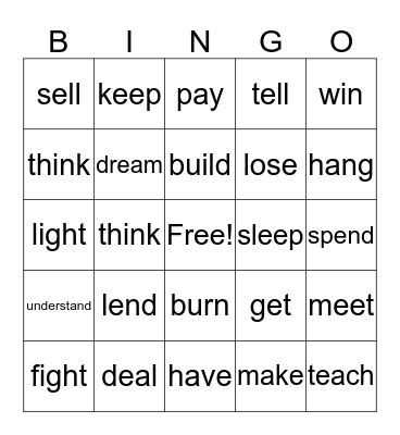 Irregular Verbs Bingo Card