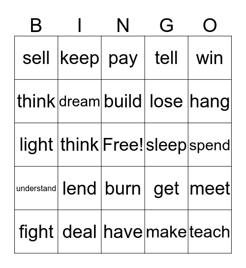 Irregular Verbs Bingo Card