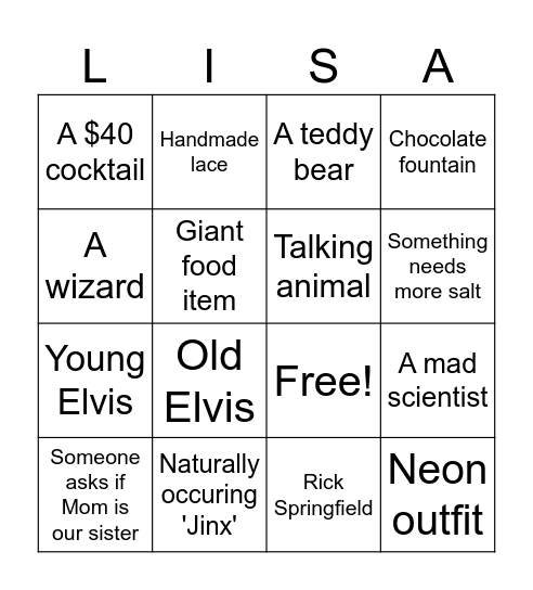 Lisa's Vegas Bingo Card