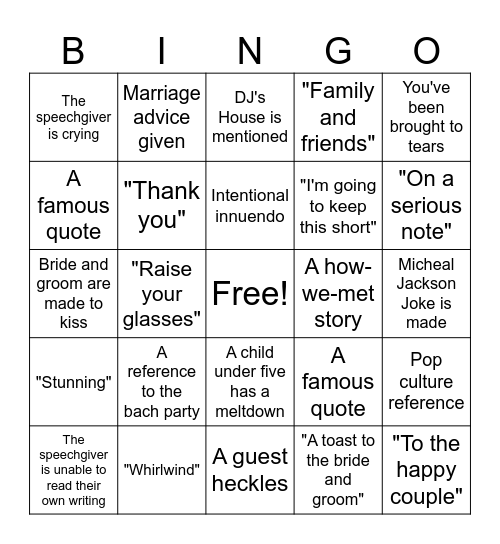 WeddingBingo Card