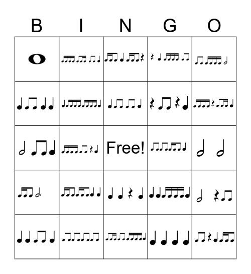 Rhythm Bingo Card