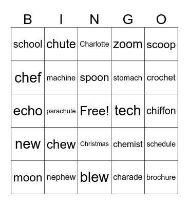 /CH/ /OO/ /EW/ Bingo Card