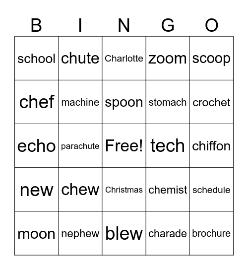 /CH/ /OO/ /EW/ Bingo Card